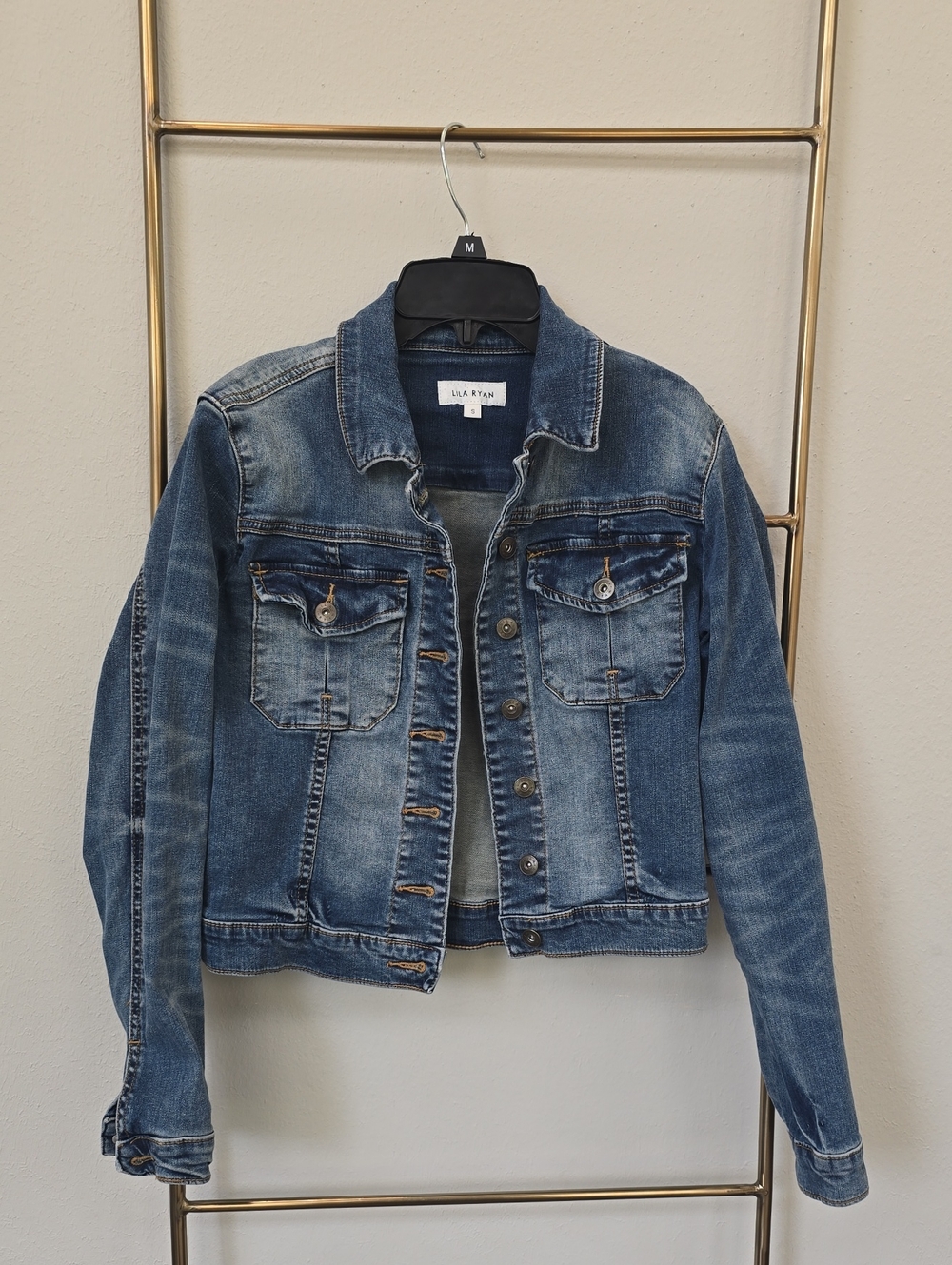 LILA RYAN Distressed Blue Denim Cropped Trucker Jacket